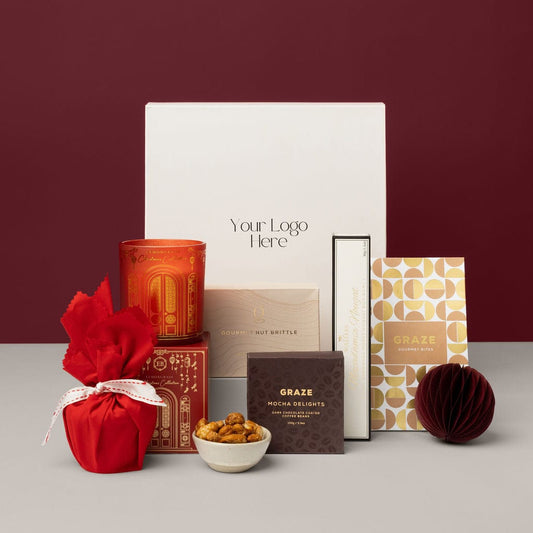 Custom holiday presents - Glow & Graze, a luxurious Christmas gift set with branded box