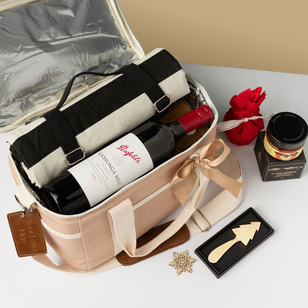 Personalized holiday gift baskets - Sunshine & Red Wine, a luxurious and festive gift set for employees