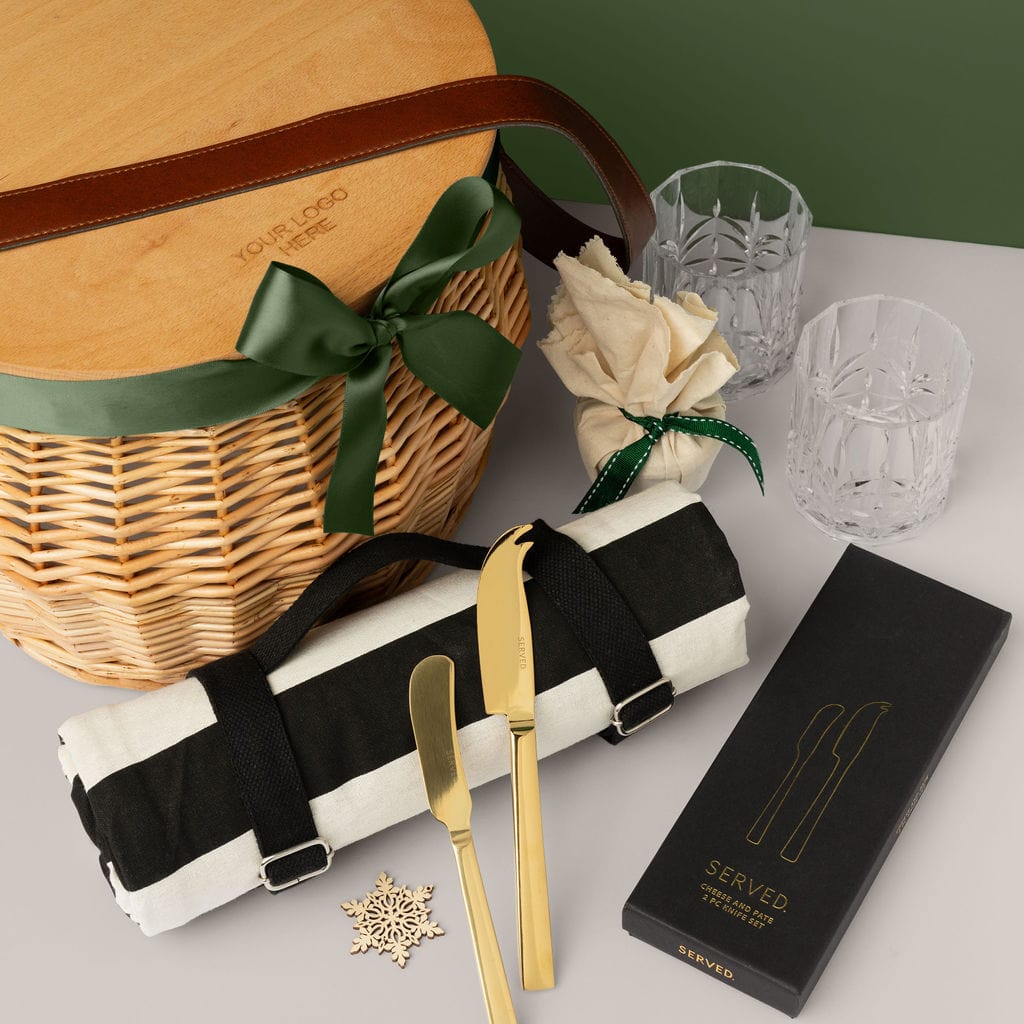 Custom Christmas gift packaging - The Picnic Paradise, a beautifully branded picnic set for clients